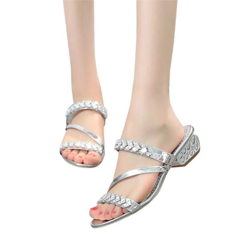 2018 женские шлепанцы со стразами женская модная обувь с открытым носком на