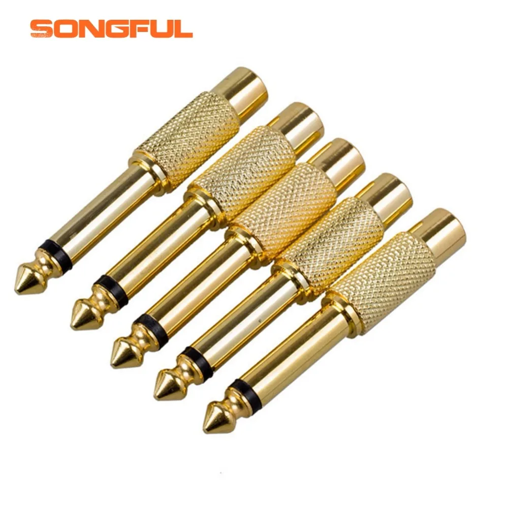 

5x Gold Plated 6.35mm 1/4" Male Mono Plug to RCA Female 6.5mm Jack Audio Stereo Adapter Connector Plug TS Converter Sound Mixer