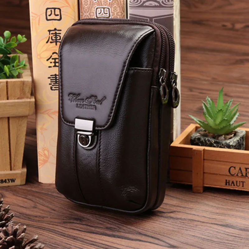 Мужская поясная сумка из натуральной кожи с крючком|waist bag|belt fanny packwaist bag genuine leather |