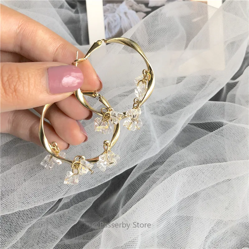 Buy Crystal-glass Earrings Elegant Fashion Beauty Gold Color Shinning Circle Shaped Grilish Hoop Female Women Jewelry on