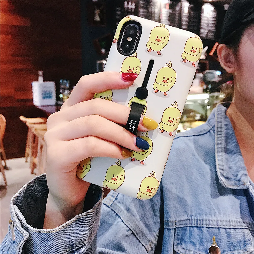 3D Relief Yellow Duck Case For iPhone X XS MAX XR 6 6S 7 8Plus Fashion Ring Grip Hide Stand Holder Cover Cartoon Phone |