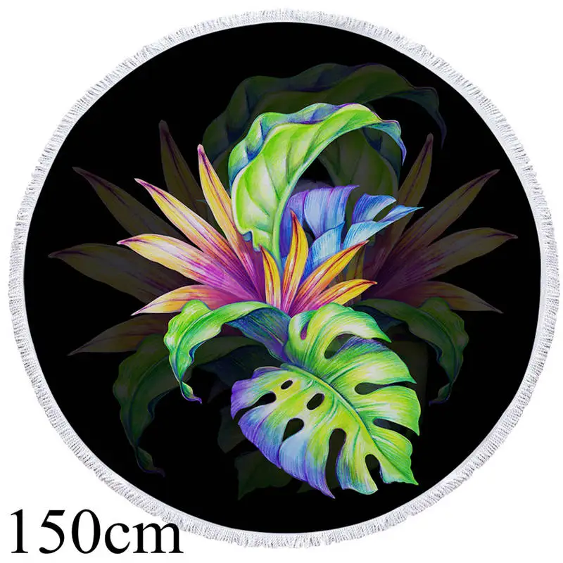 Постельные принадлежности Outlet цветы круглый пляжное полотенце микрофибра листья банное полотенце кисточки тропические растения Красный Зеленый Белый Коврик для пикника toallas - Цвет: 003 Towel 150cm