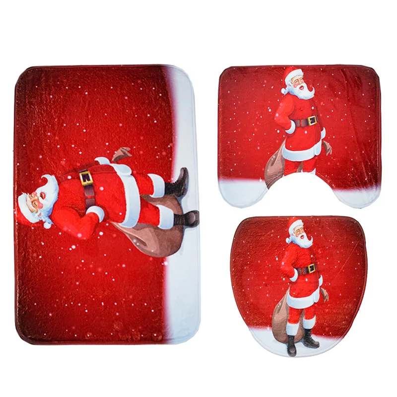 

New Toilet Seat Cover Christmas Decorations For Home Santa Snowman Eco-Friendly Warehouse 3Pcs/Set Bathroom Toilet Mat