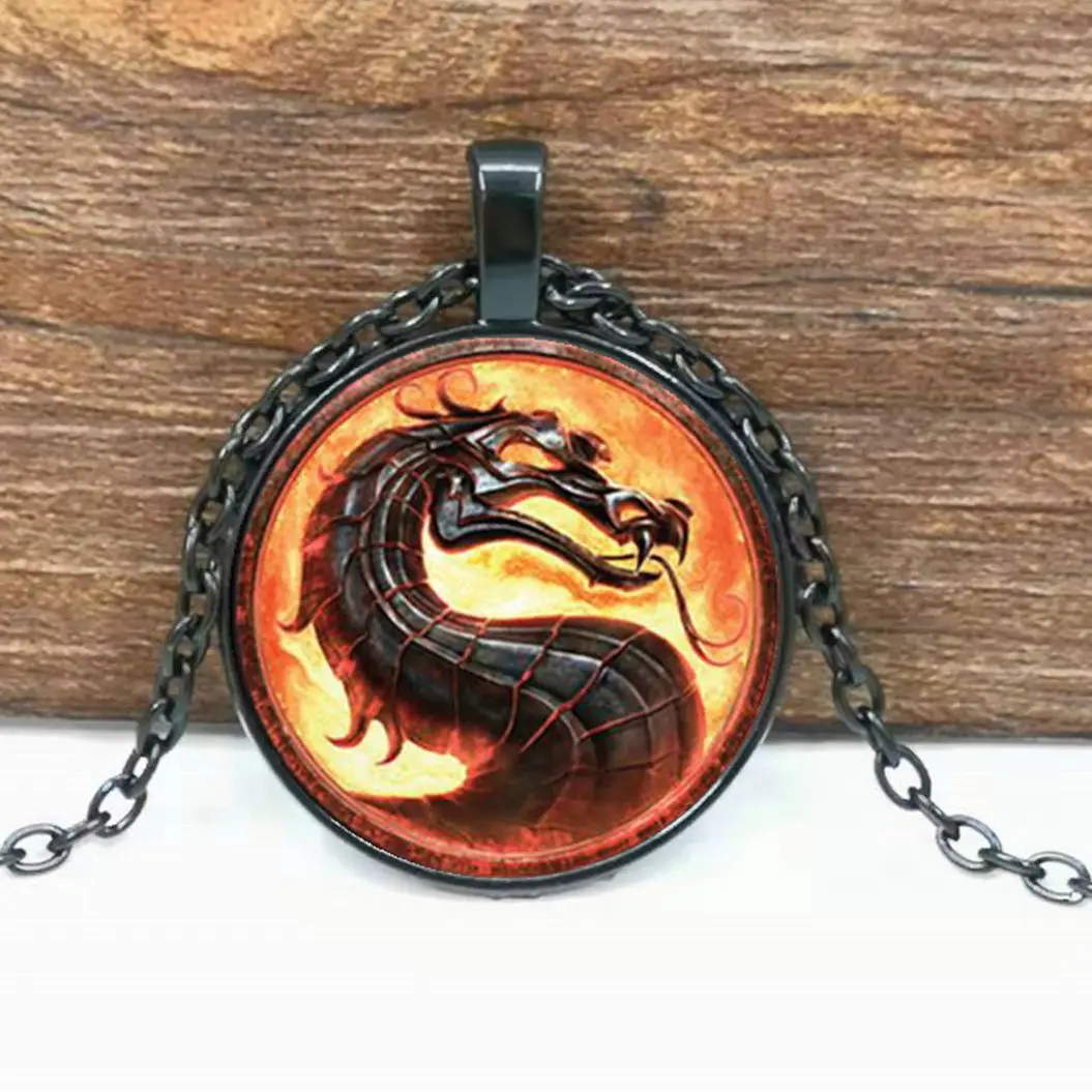 Black Новая мода Дракон ожерелье s Mortal Kombat кулоны в форме стеклянного купола ювелирные изделия ожерелье кулон - Окраска металла: Black
