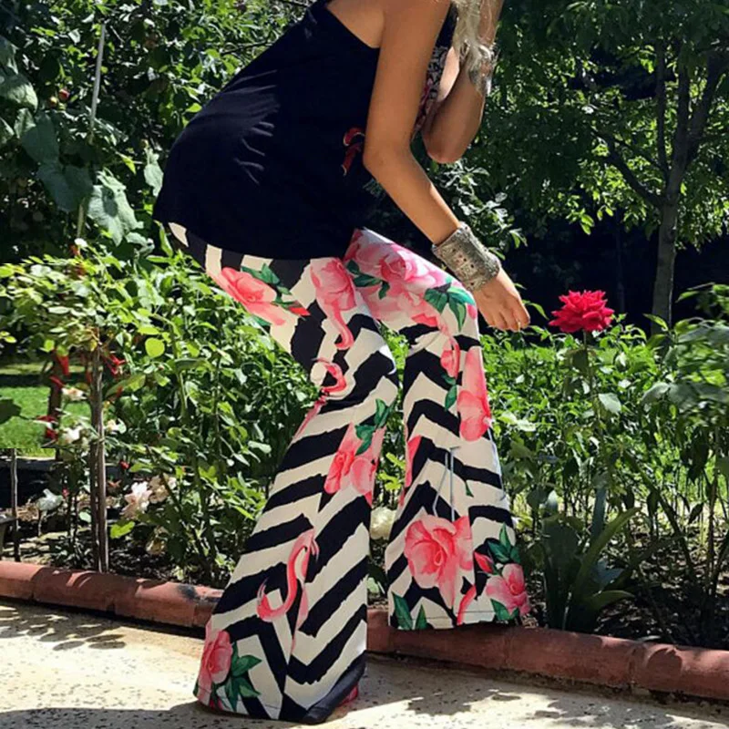 

women flare pant print floral classics comfort elegance fall ladies female womens clothing pants Wide leg pants holiday