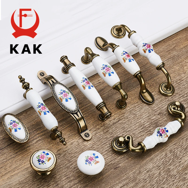 Античная бронзовая керамические ручки для шкафов KAK ящиков из цинкового сплава