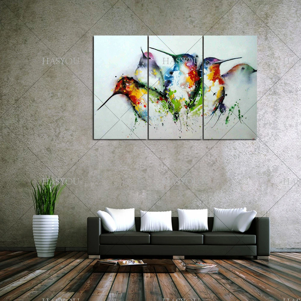 Черный фон цветы лилии и красочные животных 3 панели картины на холсте птицы