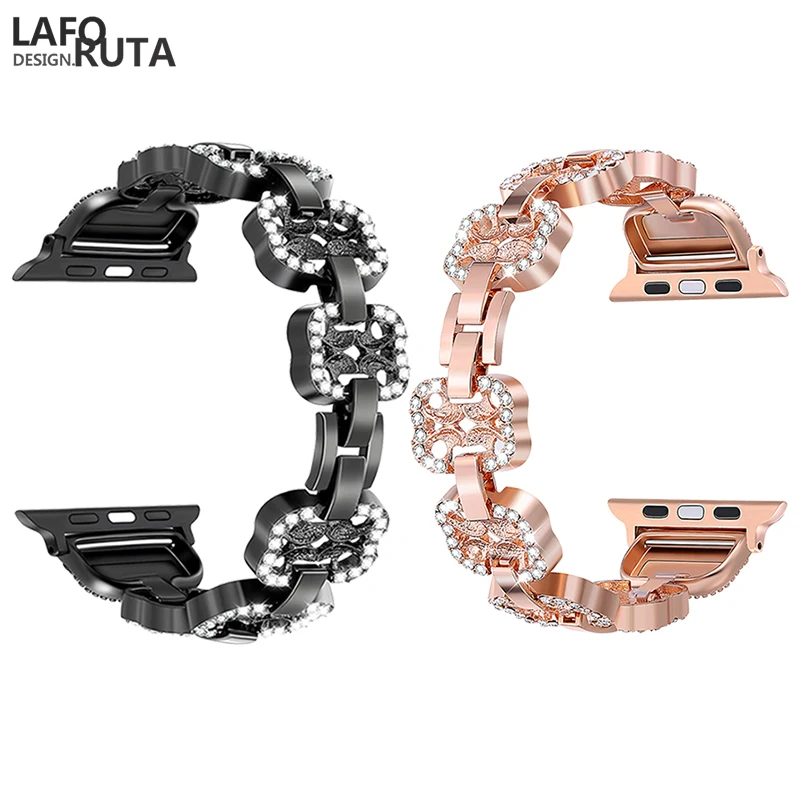 Laforuta Bling Браслет для Apple Watch Band 40 мм 44 серия 4 Женский 42 38 iWatch ремешок из нержавеющей