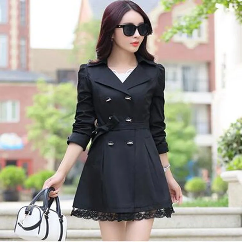 Тренч Женский Осеннее модное двубортное пальто с ремнем и бантом C8130|woman trench coat