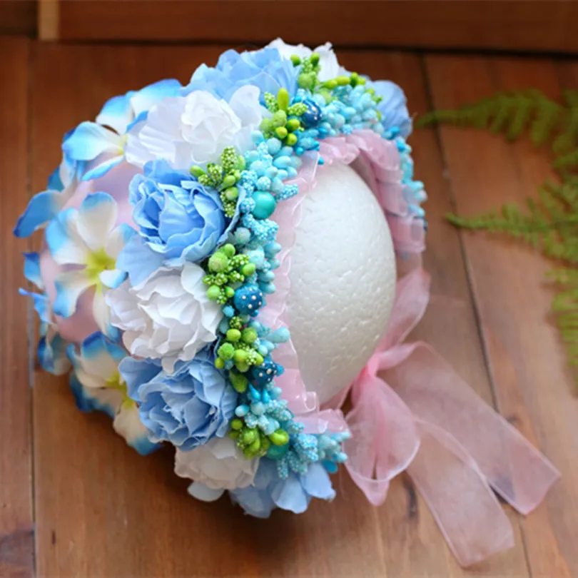Handmade Lilac Baby Girl Flower Bonnet Lovely Flora for Newborn Photography Props Infant Hat Ruffle | Детская одежда и обувь