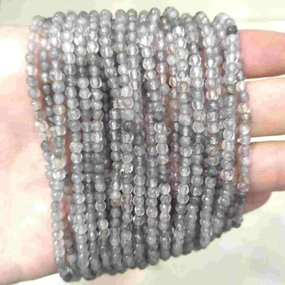 Gray agate Граненые 3 мм натуральный камень бусины розовый кристалл кварца лазурит Агаты драгоценный камень бусины для самостоятельного изготовления ювелирных изделий браслет - Цвет: Gray agate