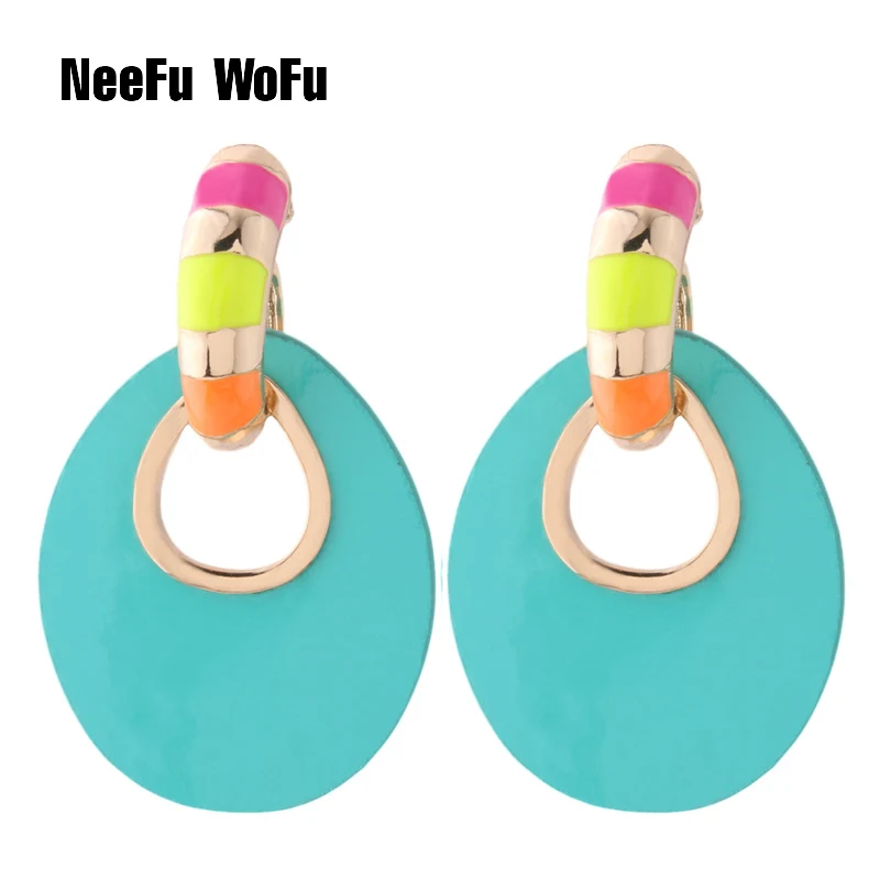 NeeFu WoFu неоновые кожаные серьги флуоресцентные зеленые печатные кольца для женщин