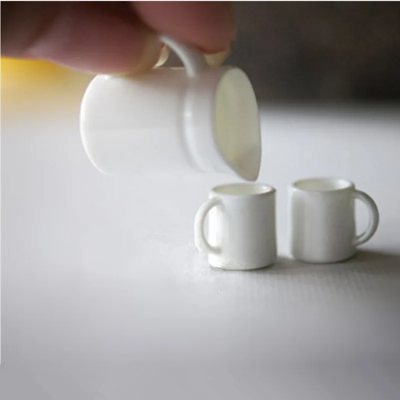 Супер кавайный 1:12 Кукольный домик Миниатюрный кофейный набор белый пластик