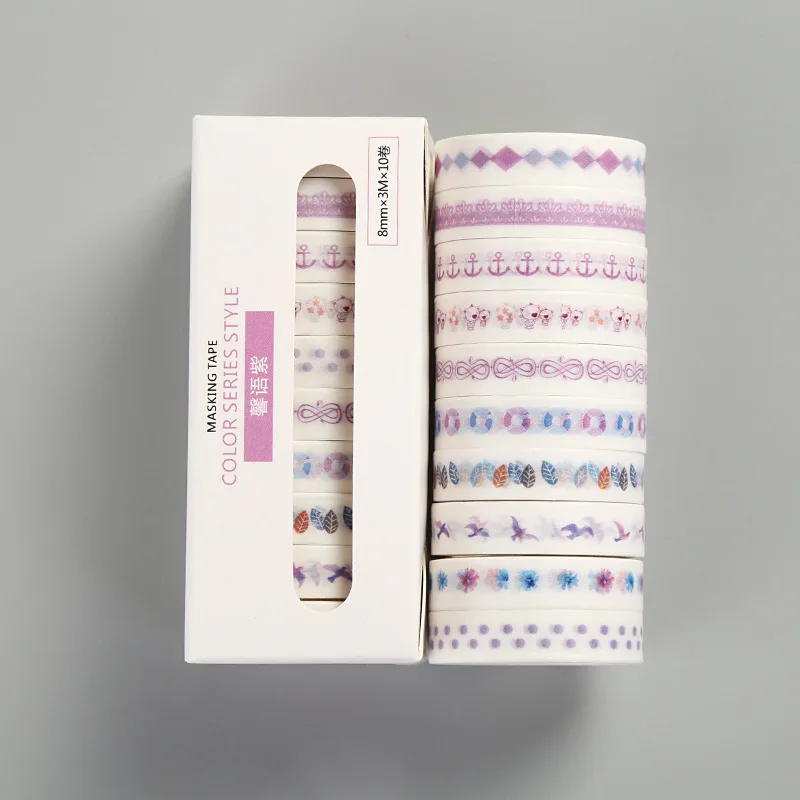 18 pack/lot Purple Pink Blue Decorative Washi Tape Set DIY Scrapbooking Masking Tape School Office Supply - Цвет: 05