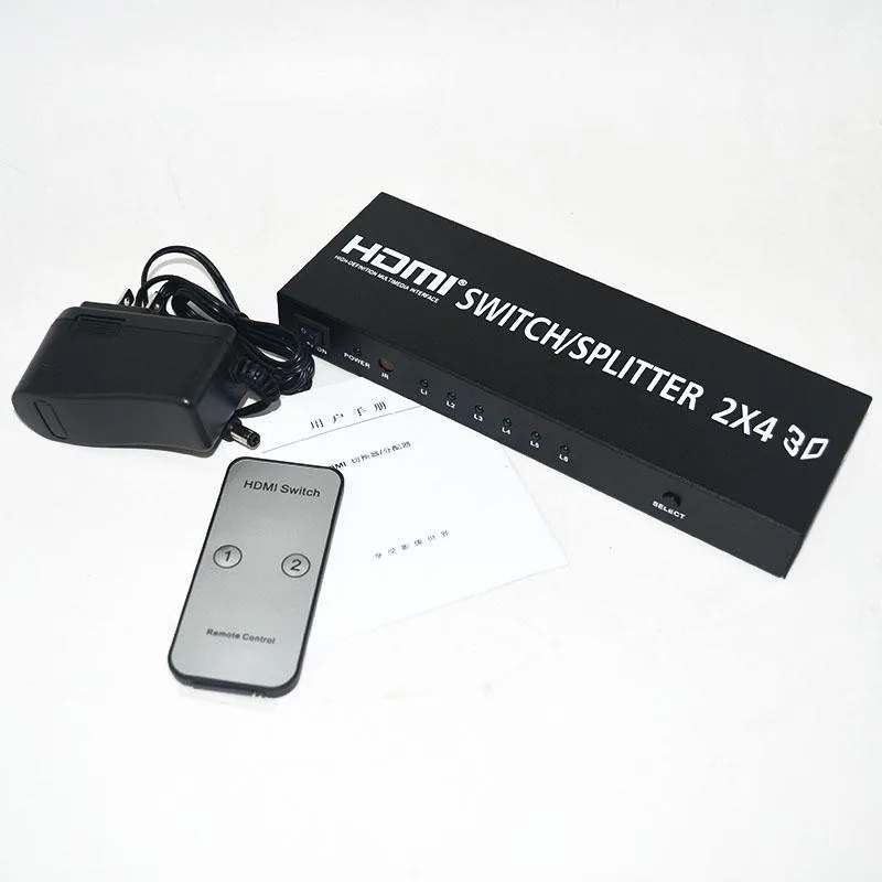 HDMI Splitter 2X4 Переключатель с аудио выход Switcher 2 в 4 для HDTV PC DVD PS3 Полный HD1080p Поддержка