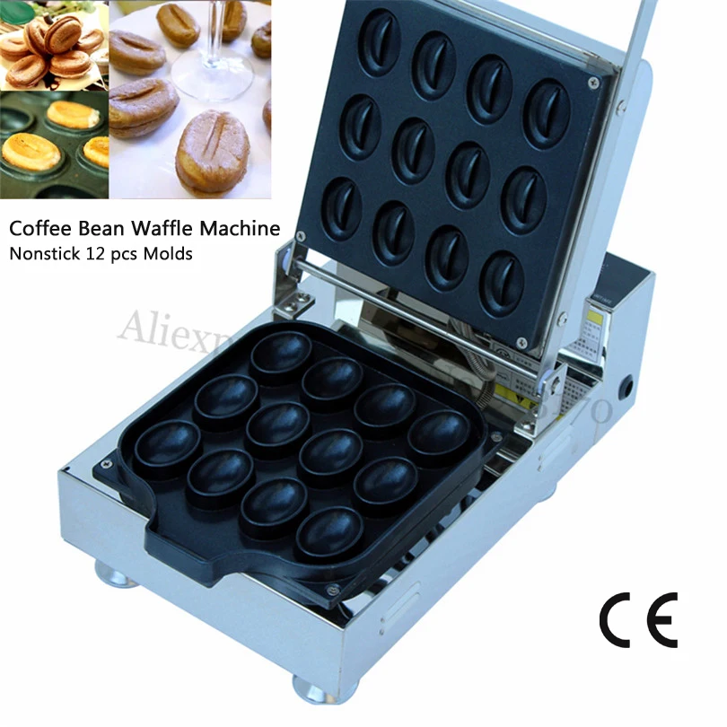 

Electric Coffee Bean Shaped Waffle Machine 12 Molds Nonstick Small Caffe Cake Maker 1600W 220V/110V CE Approval