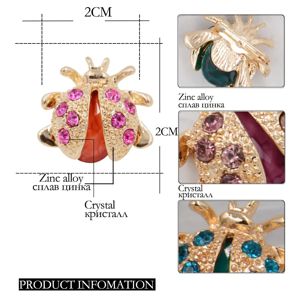 Adorable Crystal Rhinestone Ladybug Brooch Small Insect Metal Pin Unisex Garment Fashion Jewelry Accessory | Украшения и