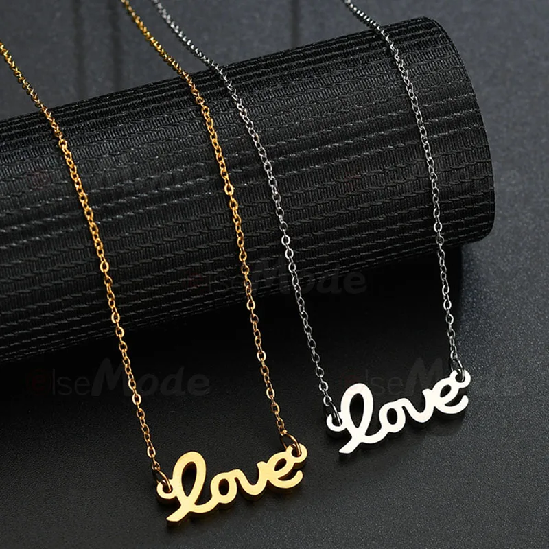 ELSEMODE золотые подвески с надписью Love ожерелья из нержавеющей стали