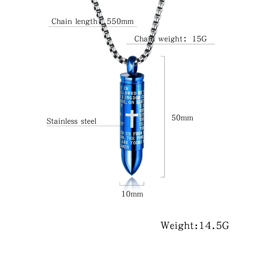

Fashion Titanium Steel Bullet Scripture Pendant Trend Street Joker Personality Men's Necklace Jewelry Gifts 3-GX1137L