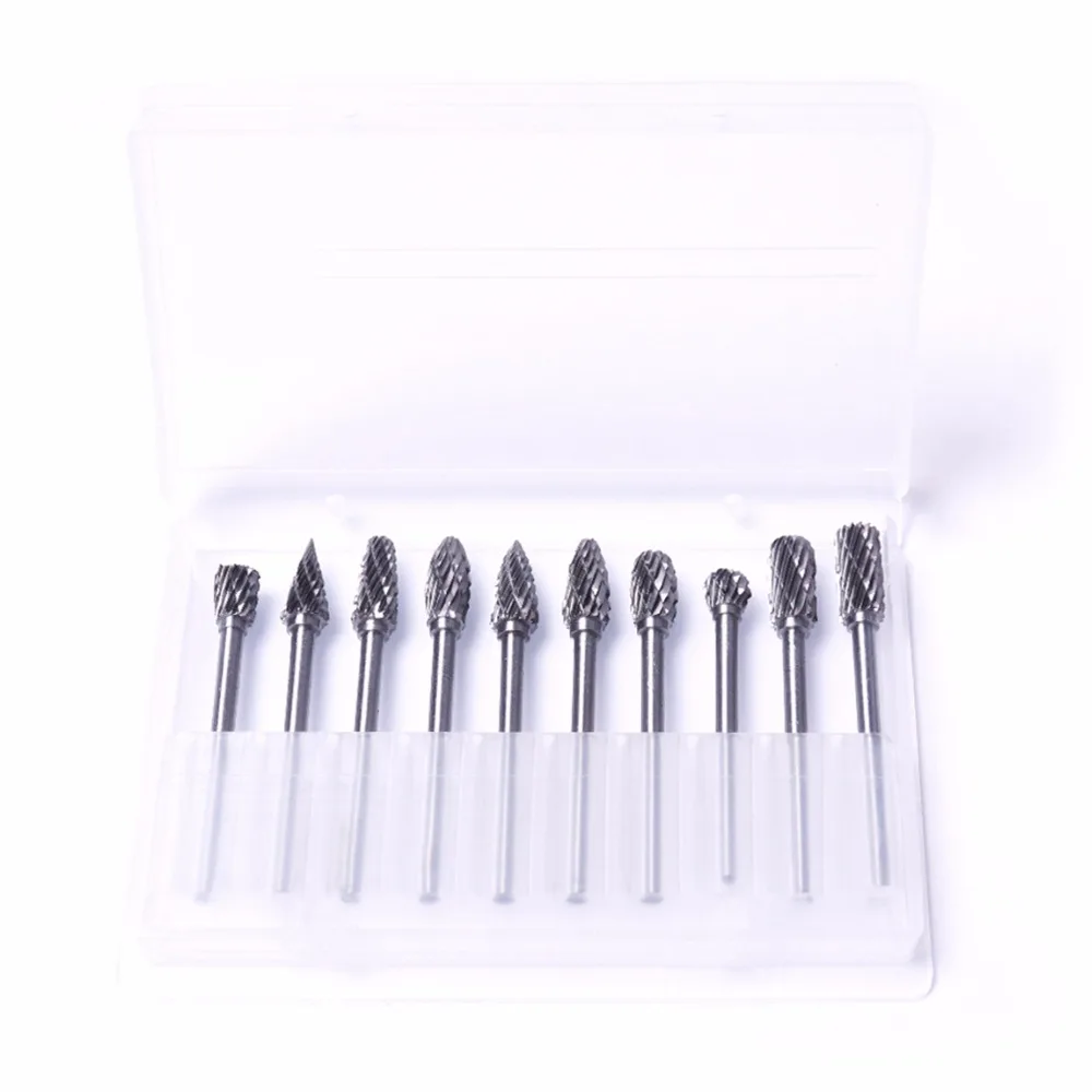 

10pcs 1/8" Shank Tungsten Steel Solid Carbide Rotary Files Diamond Rotary Burr Fits Rotary Tool for Woodworking Drilling Carving