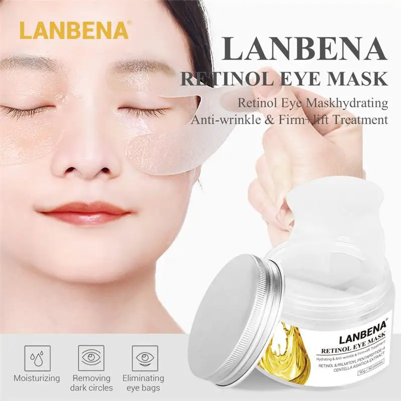 LANBENA, 50 шт., ретинол с гиалуроновой кислотой, маска для глаз, питающая, укрепляющая, уход за кожей, уменьшает темные круги, мешки, линии вокруг глаз, восстанавливающие маски для глаз