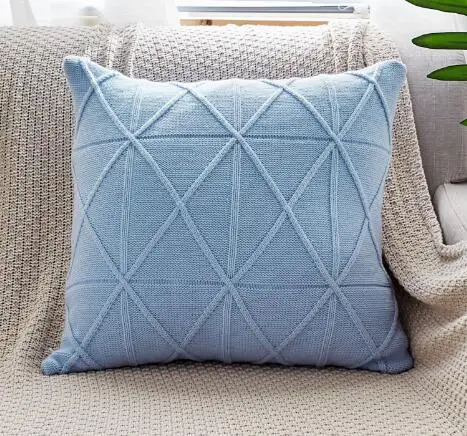 light blue Розовый вязаный чехол для подушки синий вязаный диван-шезлонг lounge throw Наволочка Зеленый Вязание cojines Современная декоративная almofada - Цвет: light blue