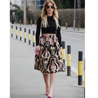women midi skirt vintage print high waist pleated skirt retro floral party a line skater skirt office ladies 2019 summer clothes