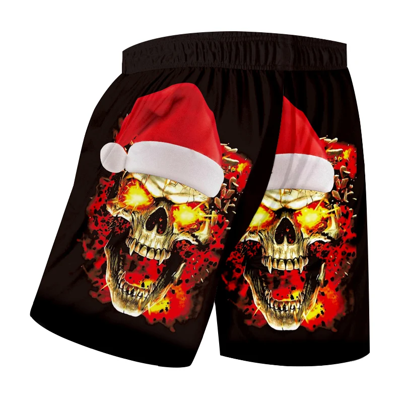 

OGKB Man New Christmas Hat And Flame Skull 3D Printed Large Size 6XL Men's Hip Hop Street Clothing Leisure Beach Shorts