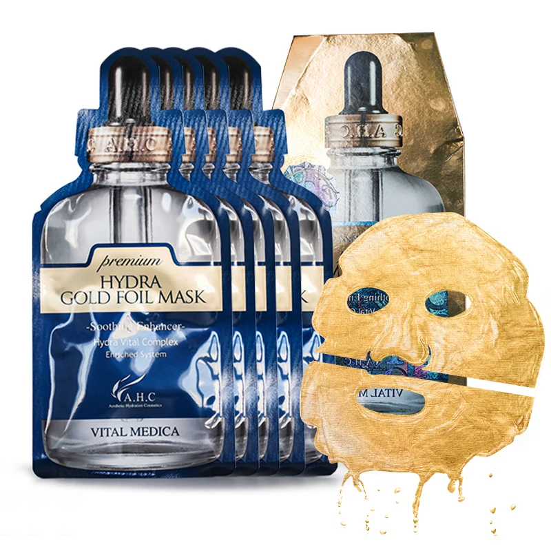 24K Gold foil Whitening Replenishment Anti wrinkle steam pores B5 hyaluronic acid mask 5 pacs | Красота и здоровье