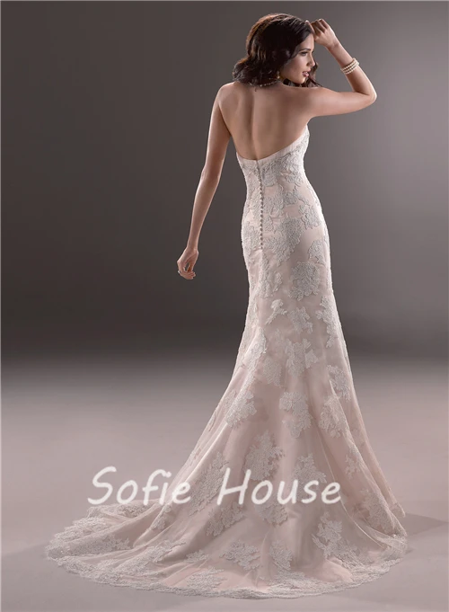 Elegant long mermaid sweetheart removable bow train crystal beaded white lace pink satin wedding dresses 2014 | Свадьбы и торжества