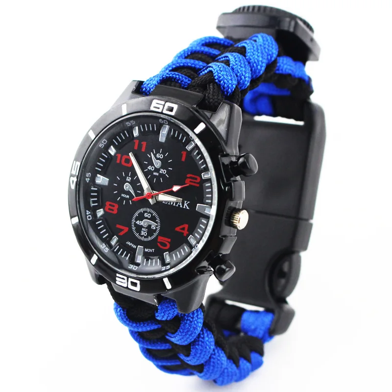 Синий Multi-functional Paracord Bracelet Outdoor Camping Survival Watch Paracord 550 Rope Buckle Tent Tight braided Paracord Band - Цвет: Синий
