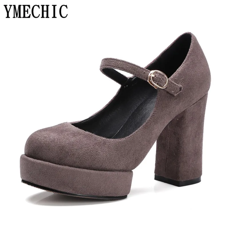 YMECHIC/туфли Mary Jane из флока на высоком каблуке для зрелых женщин женские
