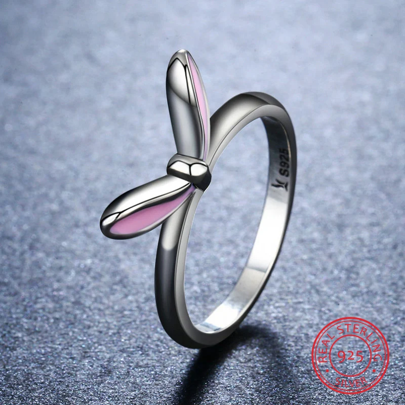 New Authentic 925 Sterling Silver Sweet Pink Rabbitgirls Finger Rings For Women Girls Fashion Animal Romantic Jewelry | Украшения и