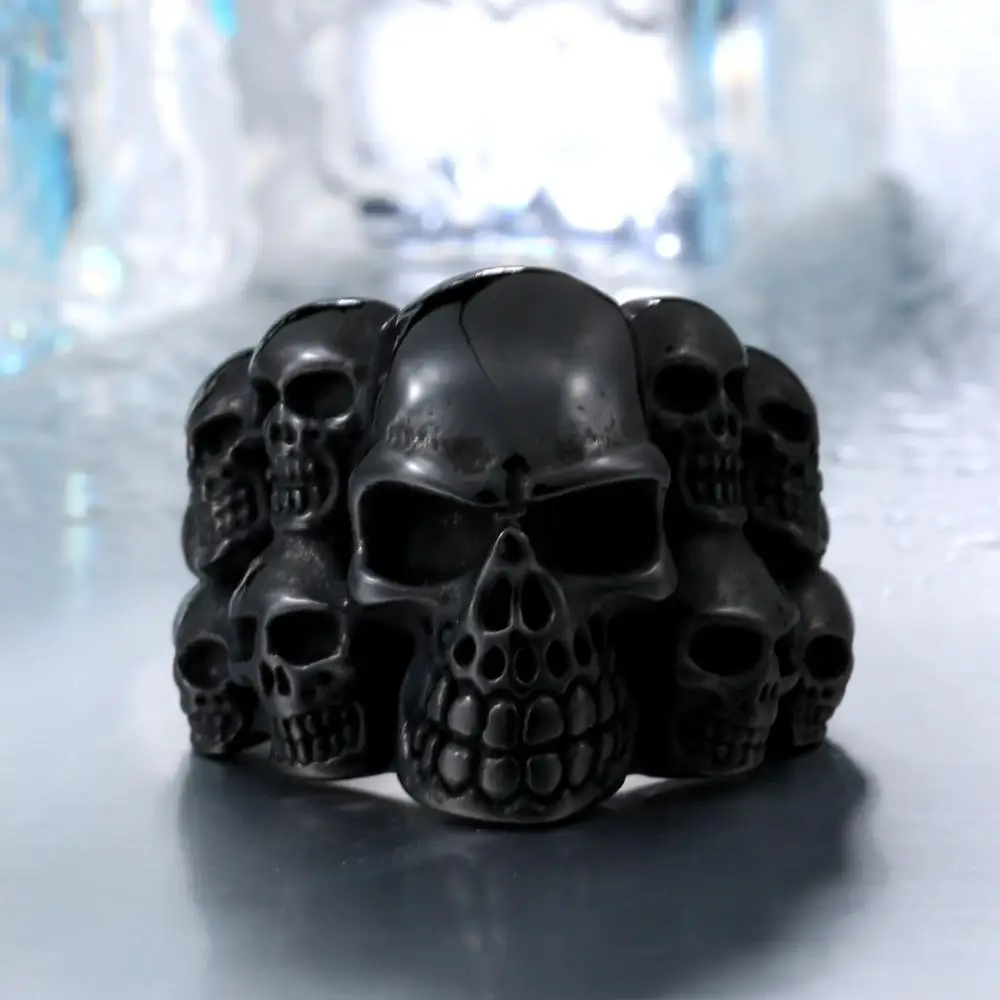 black colour Мода человека из нержавеющей стали человека из китая байкер панк много череп кольцо BR8-079 размер сша - Цвет основного камня: black colour
