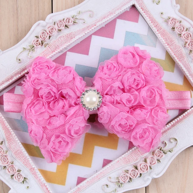 Детская большая повязка на голову с бантом и цветком розы | одежда обувь