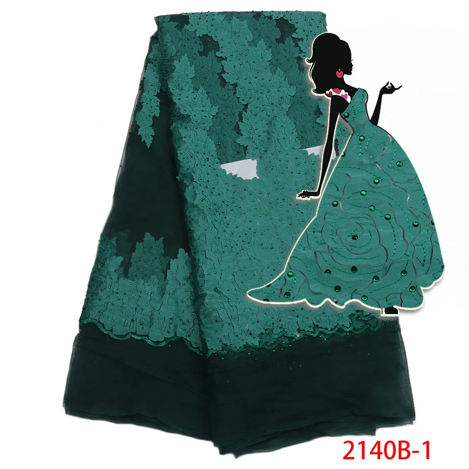 Африканская зеленая кружевная ткань 2018 высокое качество Камни Тюль Ткань