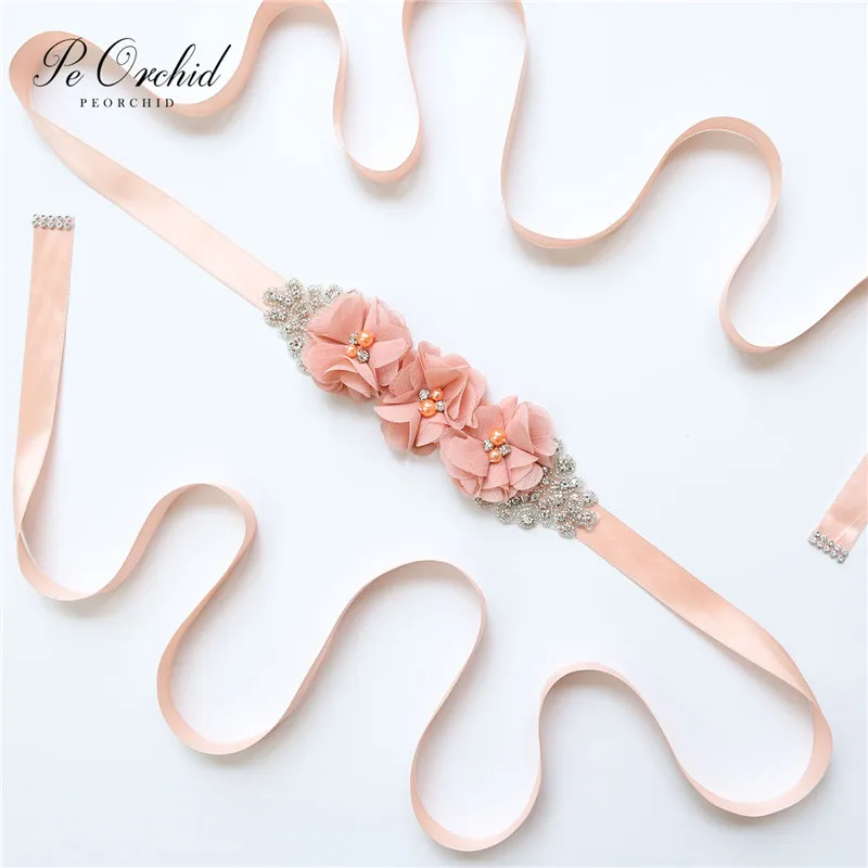 PEORCHID Элегантные цветы свадебный пояс с камнями Кристалл лента для подружки невесты Cinturon Fiesta Mujer Flores Материнство свадебный пояс