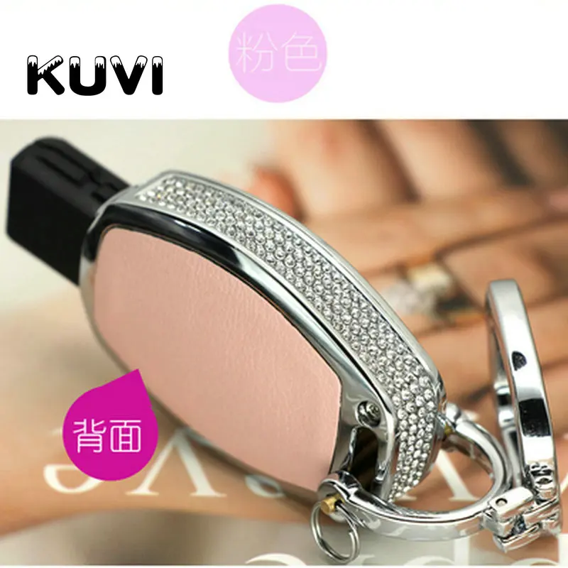pink with keychain1 Алмазный цинковый сплав кожаный чехол для ключей брелок подходит для Mercedes Benz W204 W205 W212 C E S GLA чехол для ключей - Название цвета: pink with keychain1
