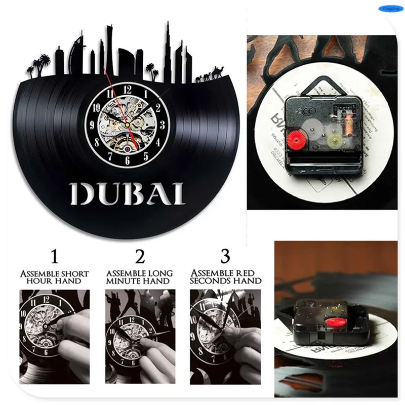 Горячая виниловая Запись CD кварцевые настенные часы Дубай шаблон художественная