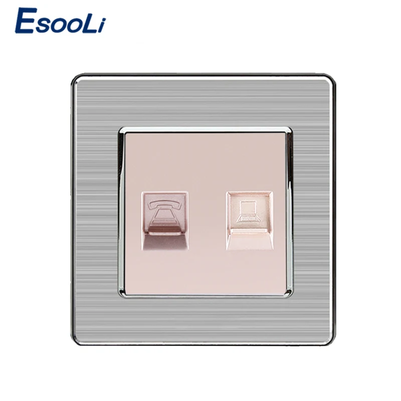 Esooli RJ45 разъем для интернет-данных CAT5E с 2 ядрами RJ11 розетка телефона настенная из