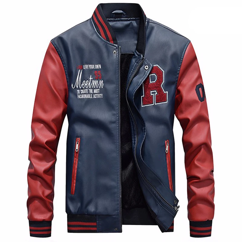 Бомбер пилот кожаная мужская куртка с надписью Varsity Мужская зимняя из