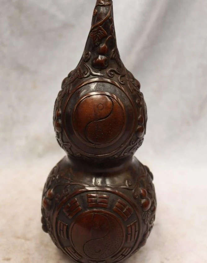 10&quotTibet Buddhism Purple Bronze carved eximous Lucky the Eight Diagrams gourd | Дом и сад
