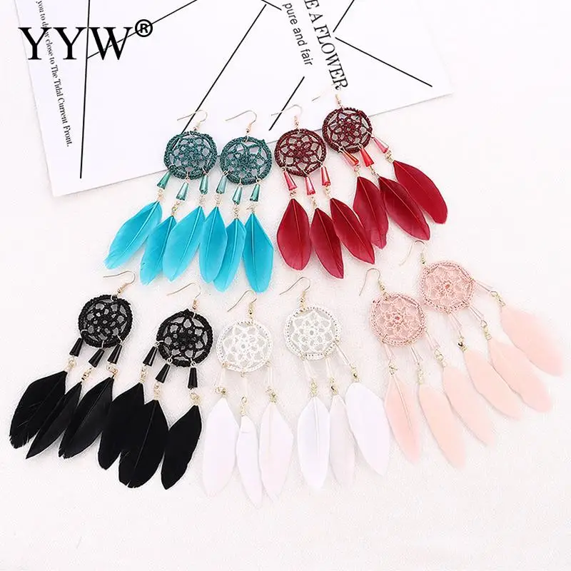 Женские серьги-подвески в богемном стиле милые перьевые плетеные рыболовные