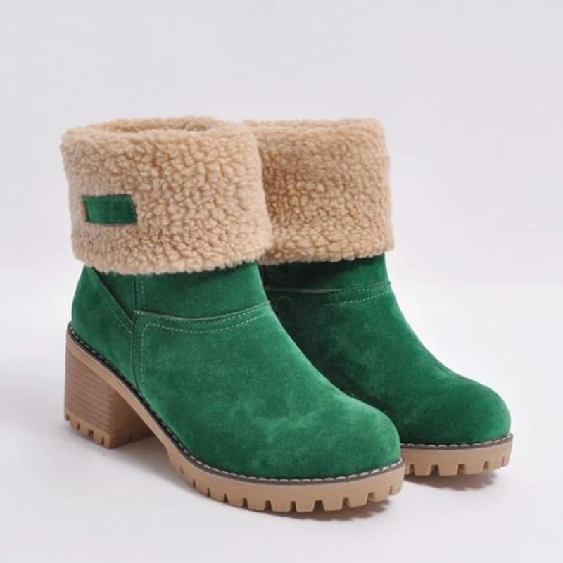 Women ankle boots 2020 Winter Shoes Woman Snow Boots with fur Square Heels flock platform big size 35-43 | Обувь