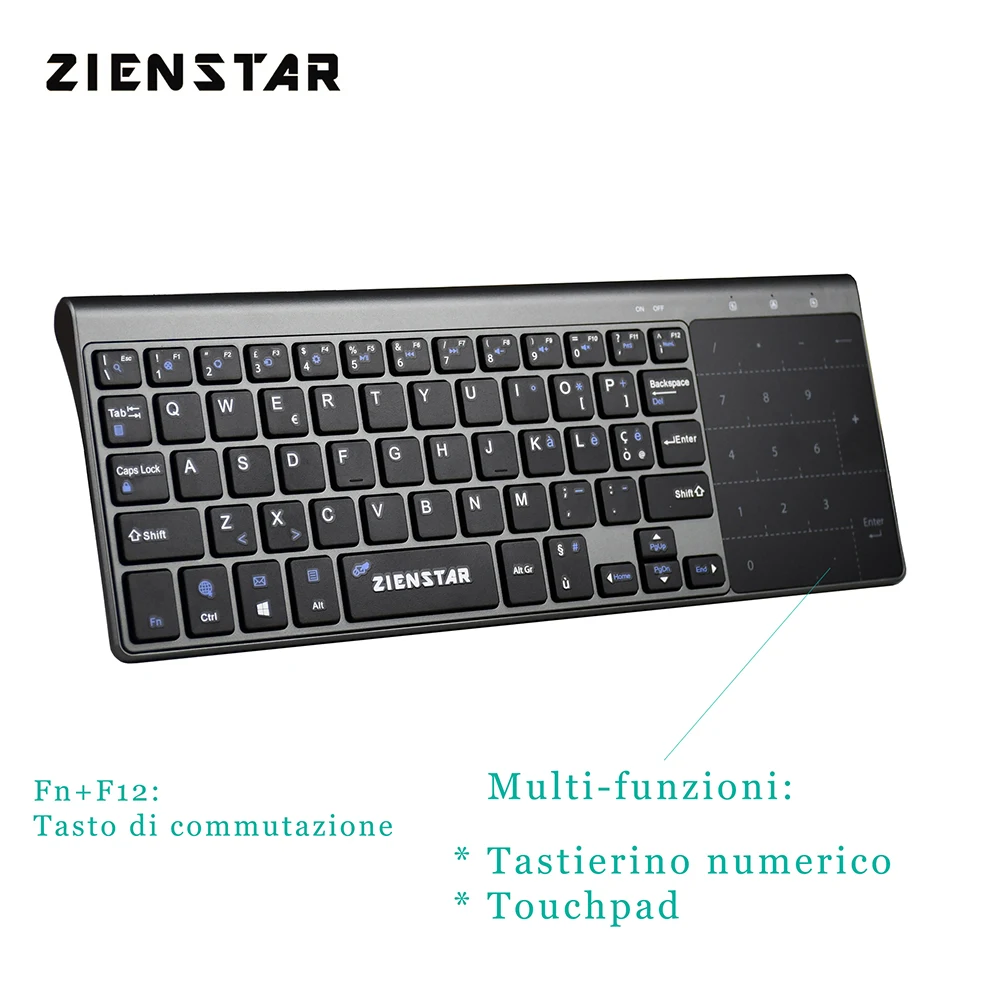 Zienstar итальянский беспроводной мини клавиатура с тачпадом и цифрами для Windows ПК