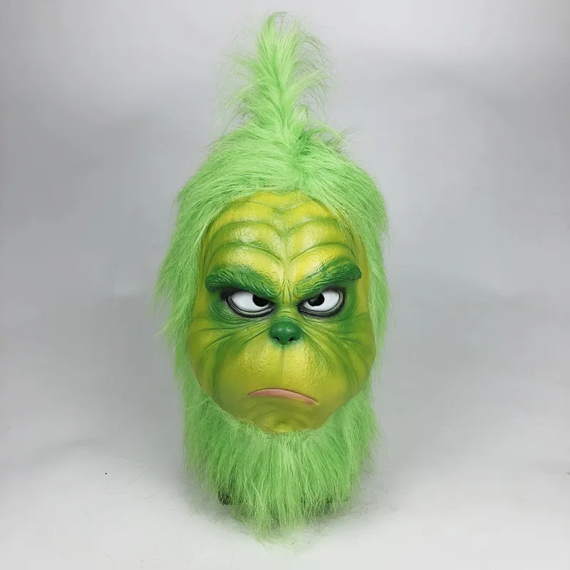 Grinch маска зеленый мех плавления лица как Grinch украли рождественские детали костюма с зелеными волосами латексный полнолицевой маски
