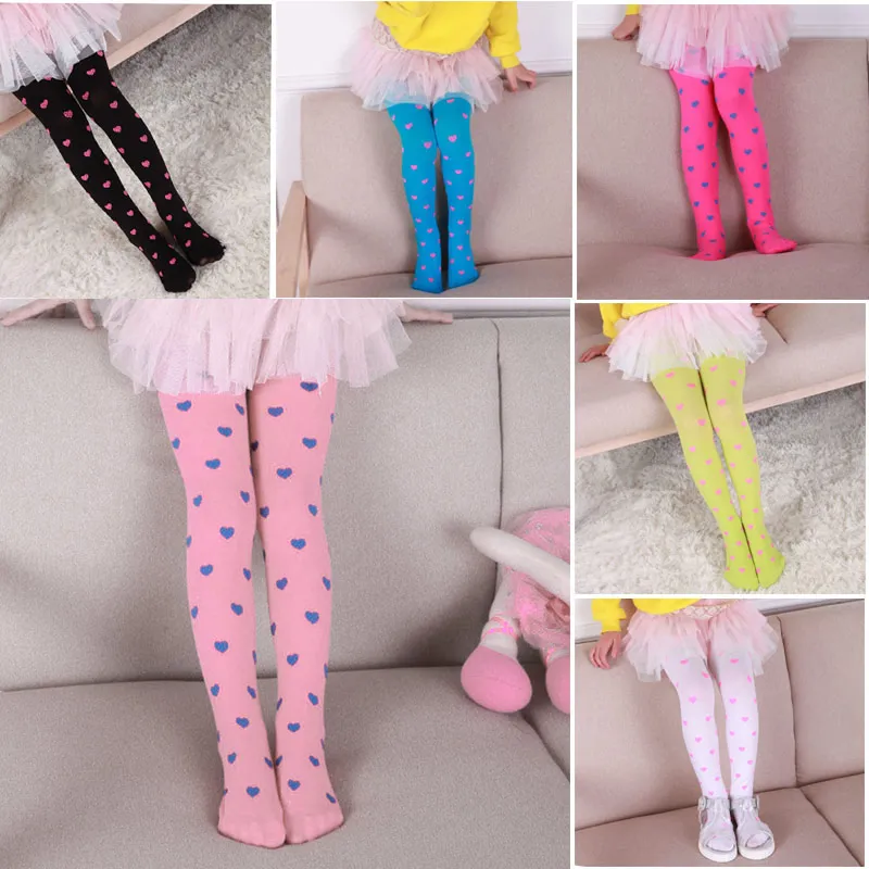 Модные колготки с принтом сердца детские для девочек карамельных цветов
