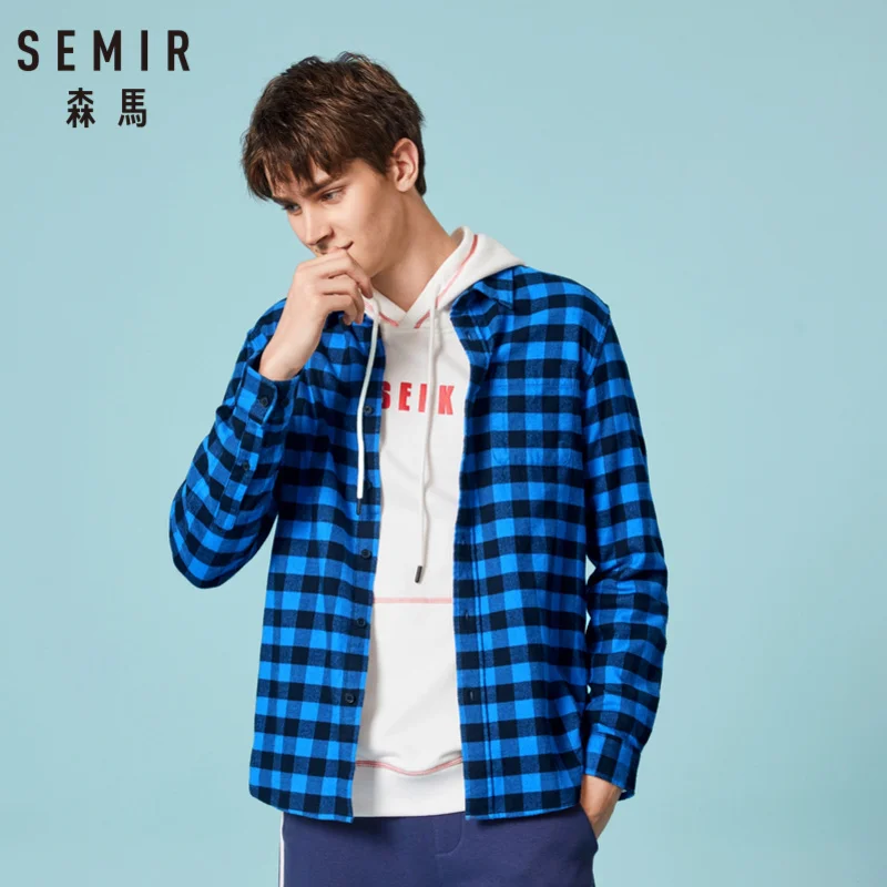 Мужская Фланелевая рубашка в клетку SEMIR из 100% хлопка с отложным воротником