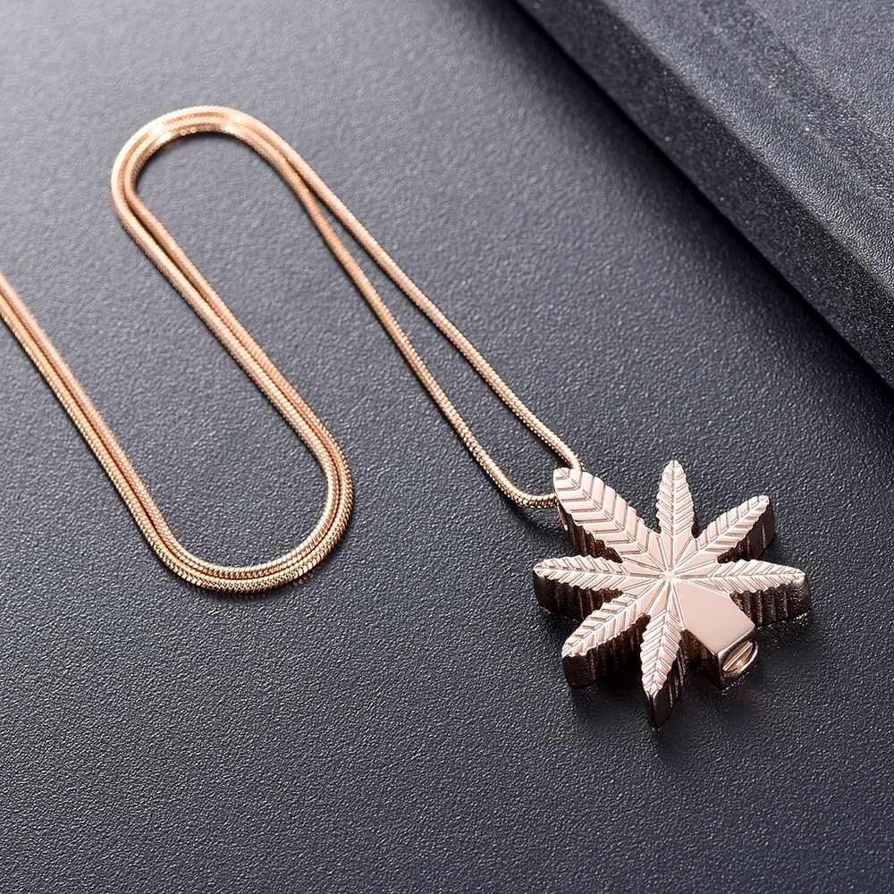 

Gold/Rose Gold Maple Leaves Shape 316L Stainless Steel Memorial Urn Keepsake Cremation Predant Necklace for Women Men