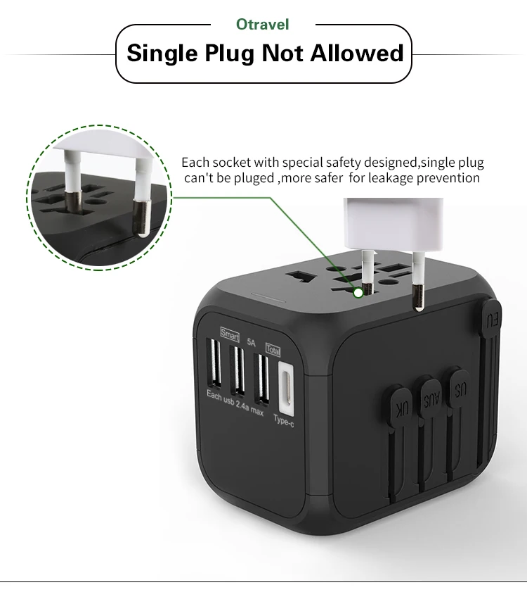 Plug Travel Adapter 309T International Universal Power Adapter All-in-one 5V 2.4A USB Type-c US UK EU AU Asia Travel USB Charger